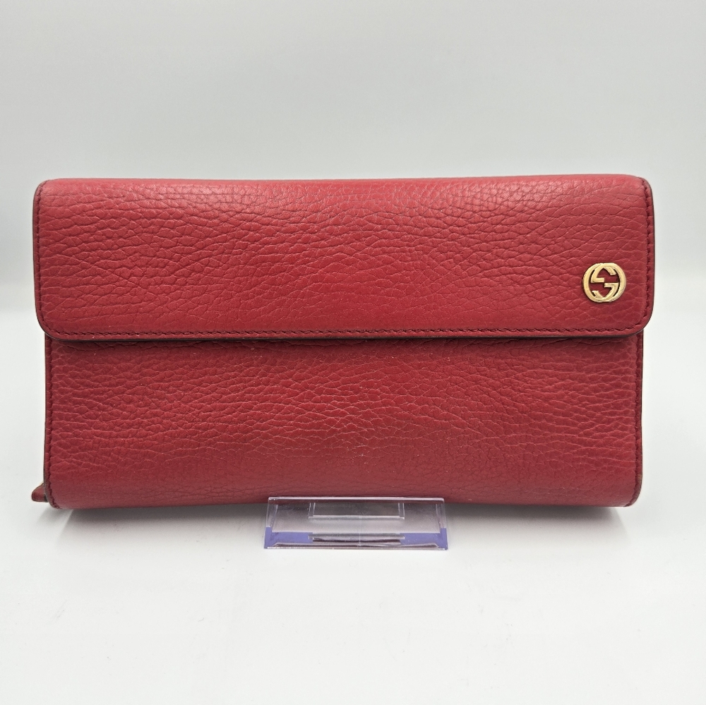 Gucci Red Leather Interlocking G Flap Continental Wallet